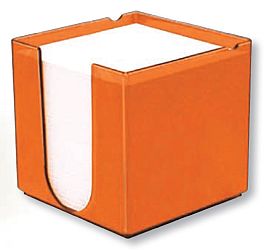 Example of a plastic holder for a paper block, with white paper inside